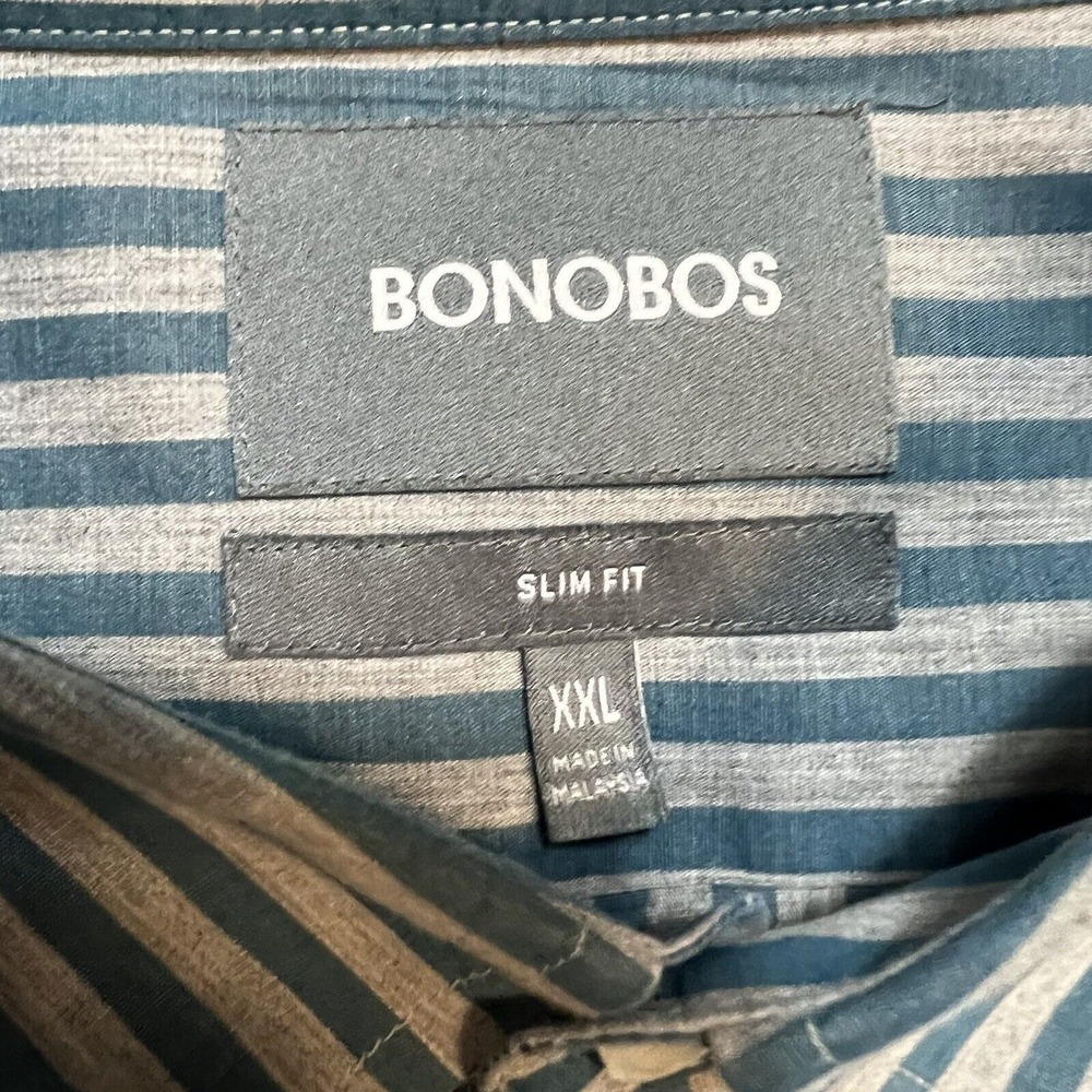 Bonobos Mens Button Down Shirt Size XXL Gray Striped Slim Fit Long Sleeve Cotton - Picture 4 of 5